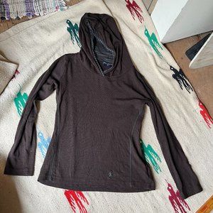 KAURI CLOTHING/WILD SOUTH New Zealand 100%Merino STRIPED Brown+Green Hoodie GUC!